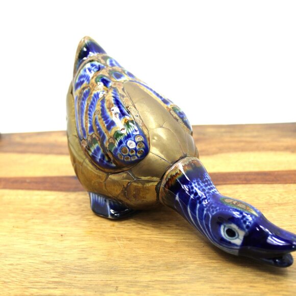 Vintage Tonala Mexican Folk Art Brass Hand Painted Ceramic Pair Duck Figurines - Picture 5 of 10